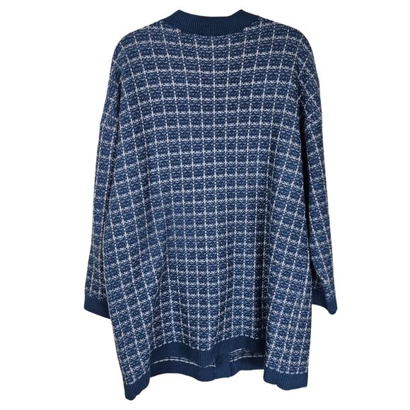 Talbots Merino Wool Cardigan Jacket 2X Blue Plaid Gold Button Mature Office - Picture 2 of 8